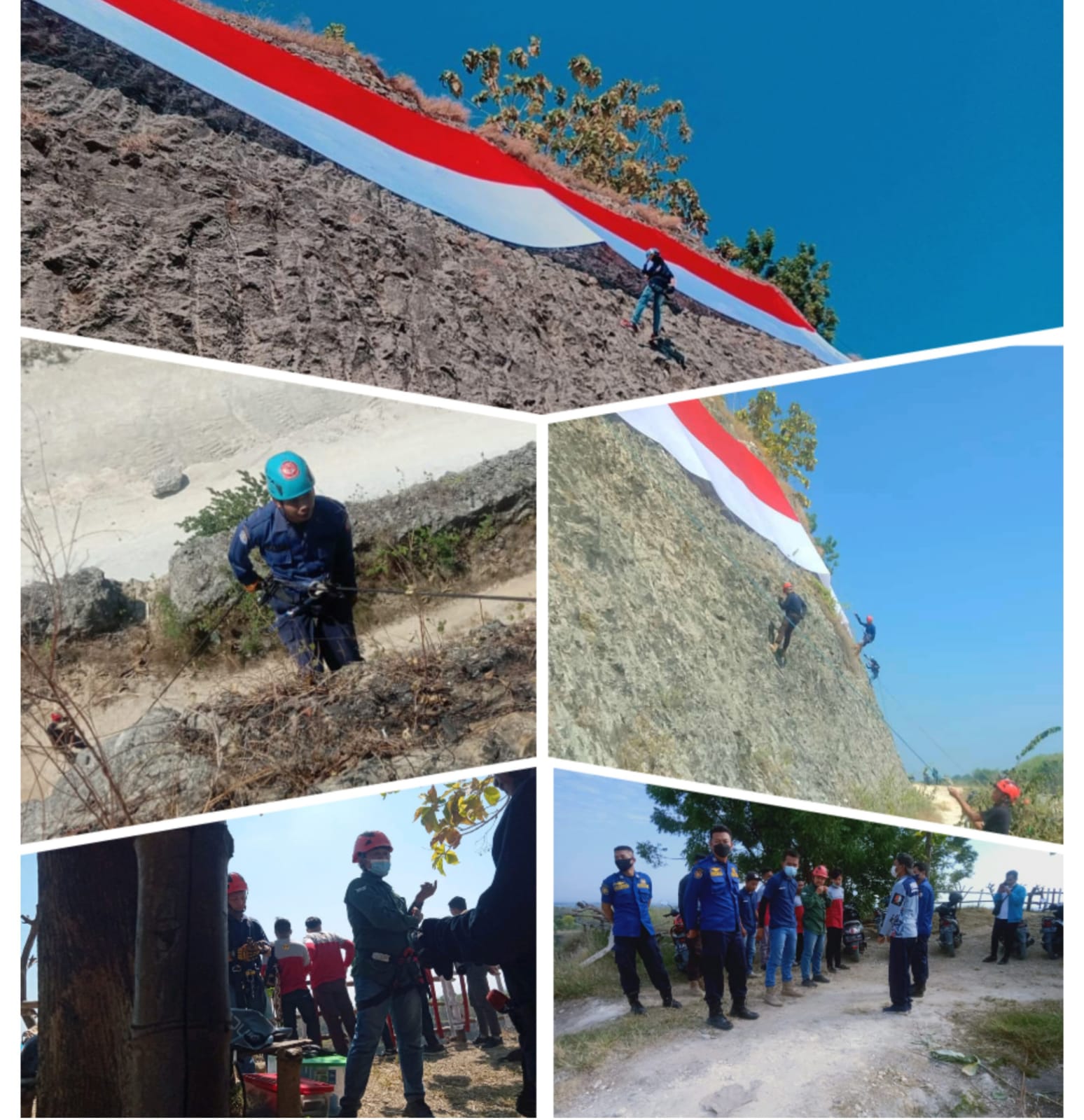 Pengibaran Bendera Sepanjang 76 Meter di Tebing Gunung Gajah Dalam Rangka Upacara HUT NKRI ke 76