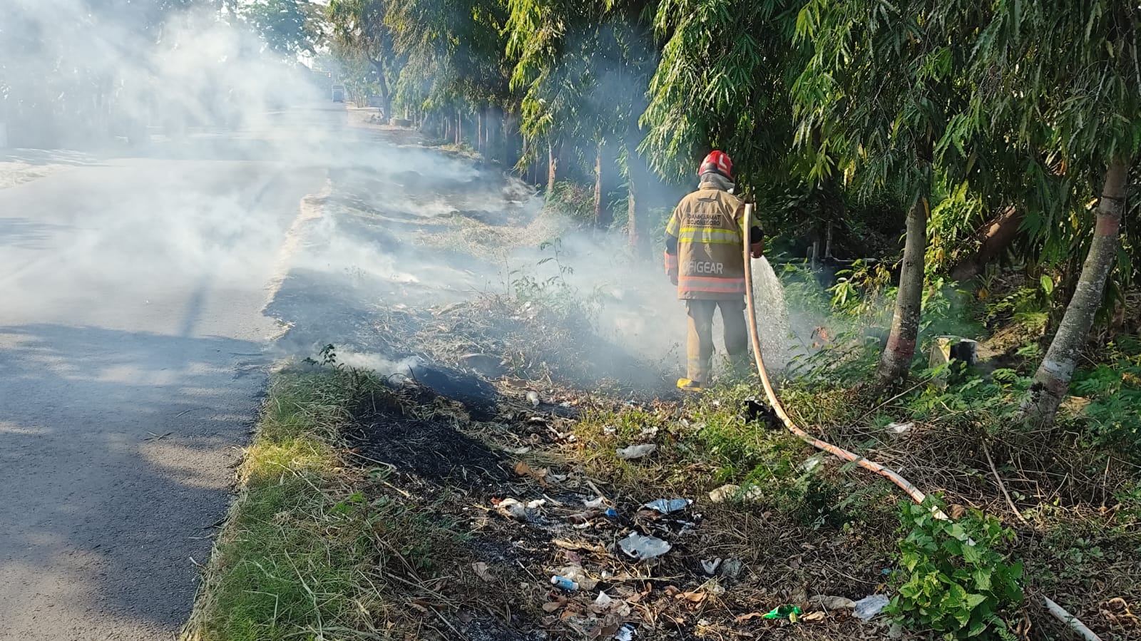 Damkarmat Bojonegoro Padamkan Kebakaran Jerami Padi di Desa Bakalan