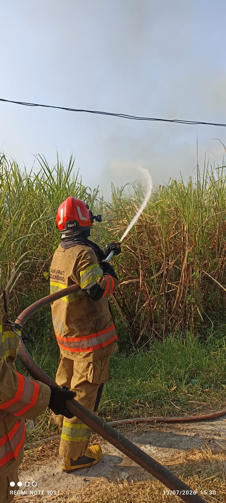 Damkarmat Bojonegoro Berhasil Cegah Perambatan Kebakaran Lahan Tebu di Desa Sidorejo
