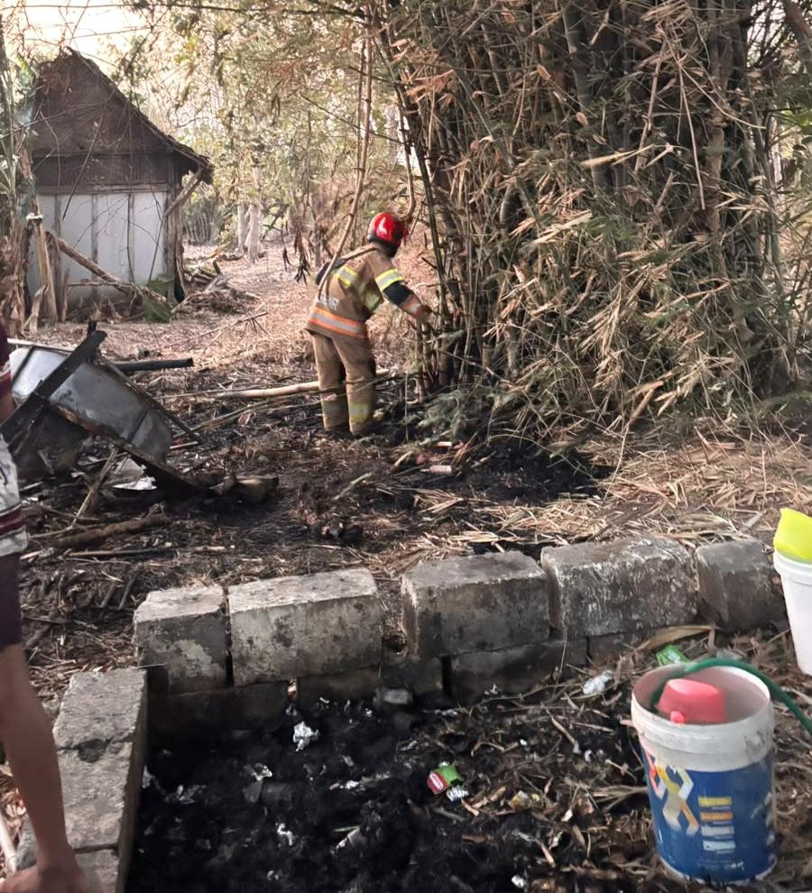 Damkarmat Bojonegoro Padamkan Kebakaran Rumpun Bambu yang Merambat ke Kandang Ternak di Gayam