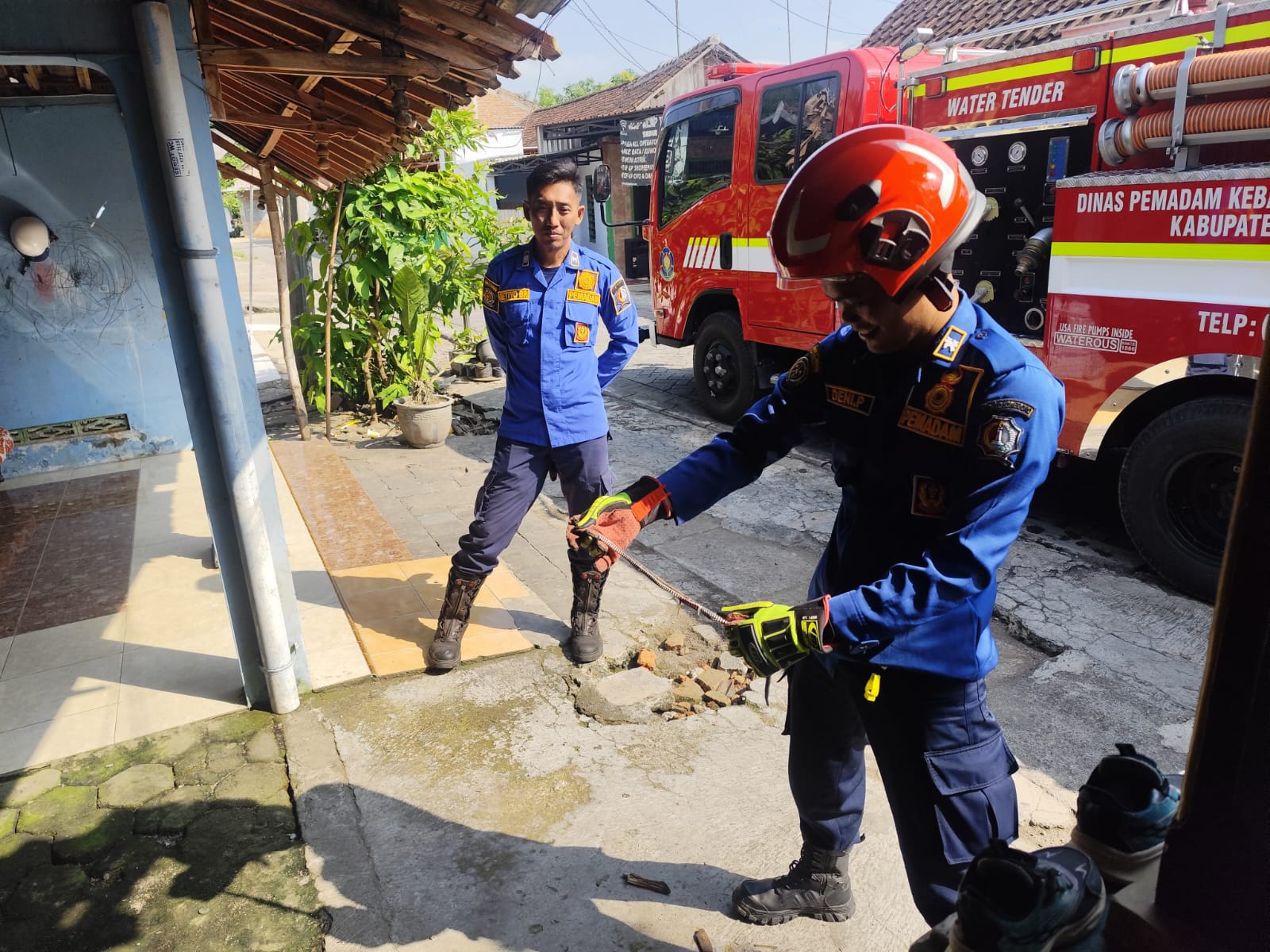 Damkarmat Bojonegoro Evakuasi Ular Masuk Rumah Warga di Purwosari