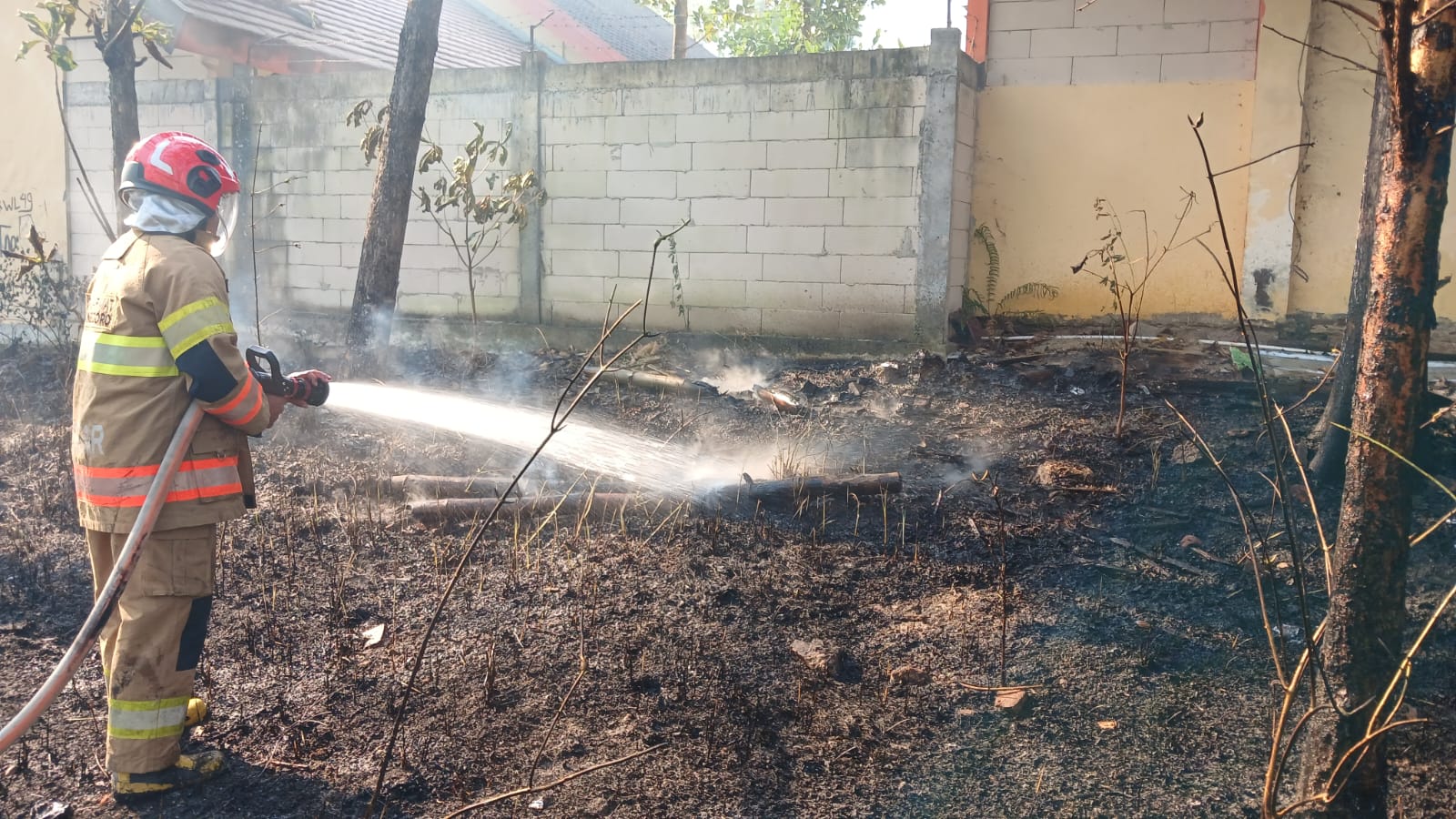 Damkarmat Bojonegoro Berhasil Cegah Kebakaran Lahan Meluas ke Bangunan SMK Negeri Ngraho Kampus 2